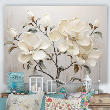 Beige And Green Magnolias Flower Blossum - Floral Canvas Wall Art